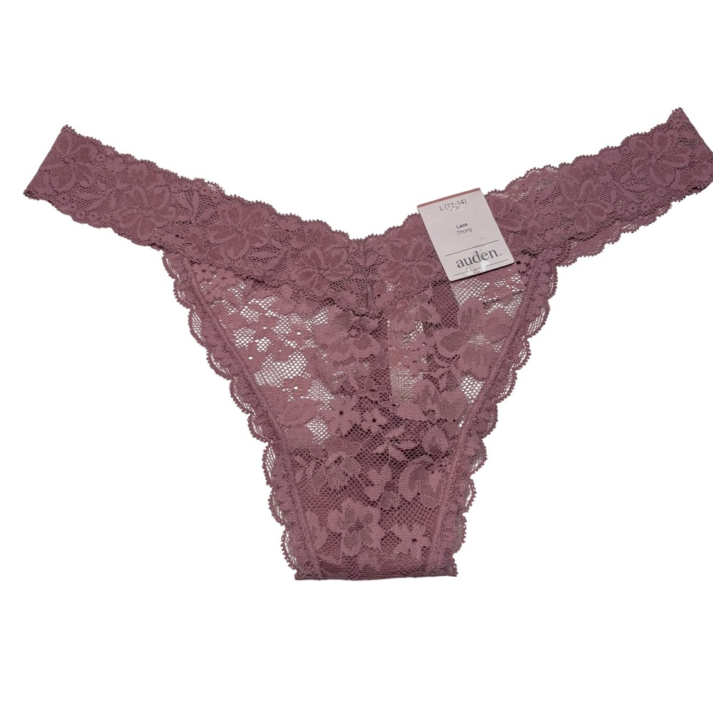 Auden NWT Women Mauve Pink Lace Thong Panty Floral Scalloped Size L 12-14